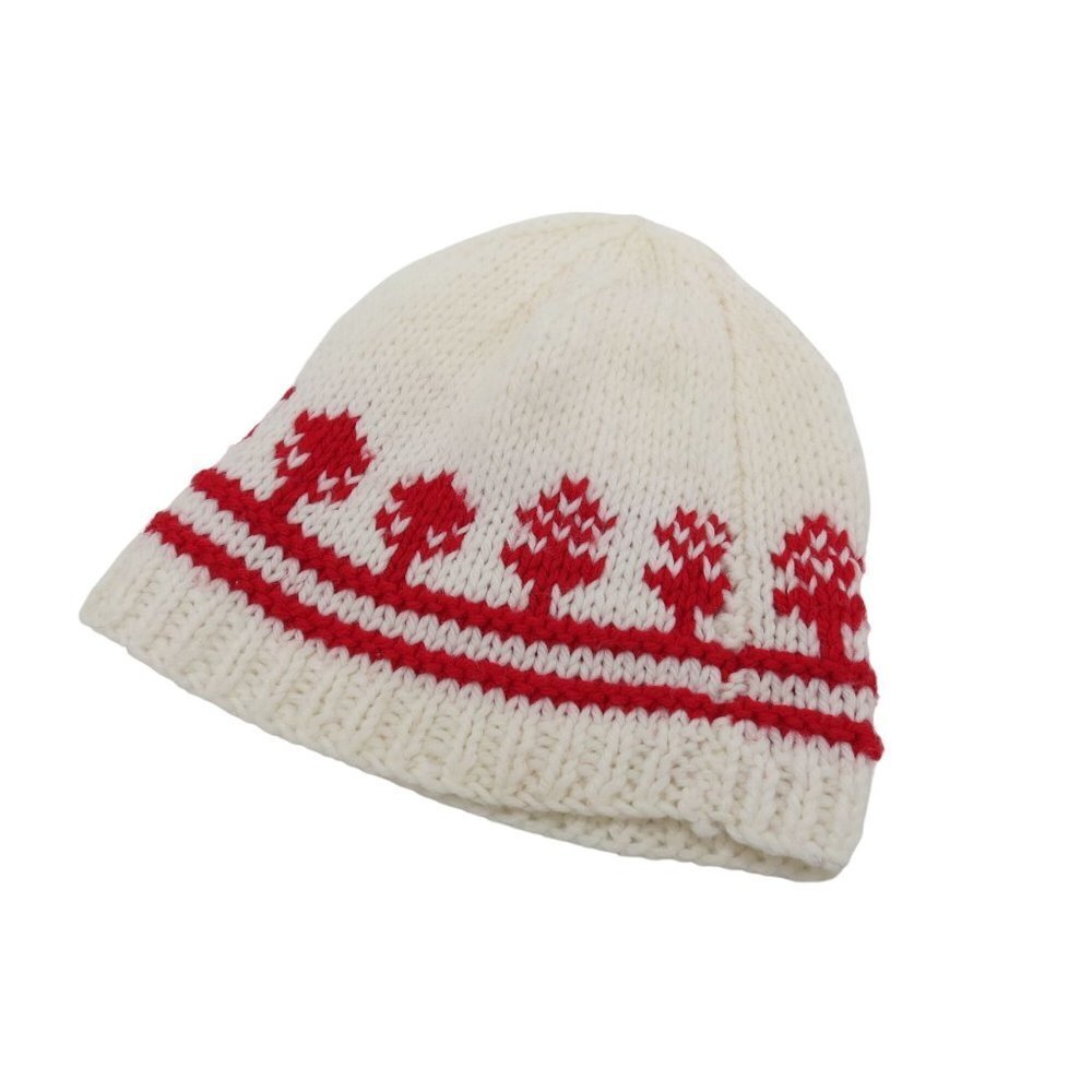 VINTAGE Toddler Red and White Handknit Christmas Tree Winter Hat